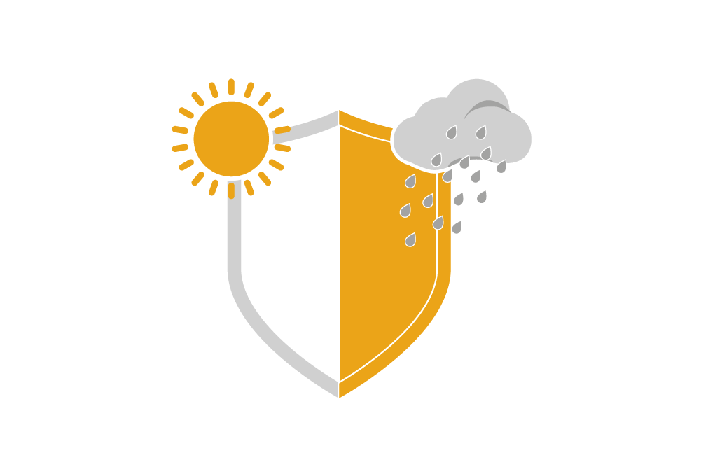 Illustration of shield with different weather conditions showing durability